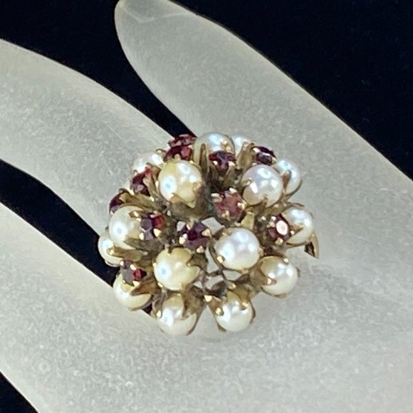 Mid-century 14K 0.85ct Garnet cultured Pearl Ballerina ring...